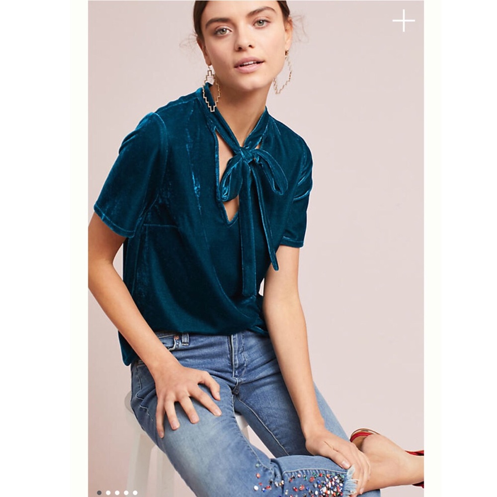 Anthropologie Velvet Tie Neck Top